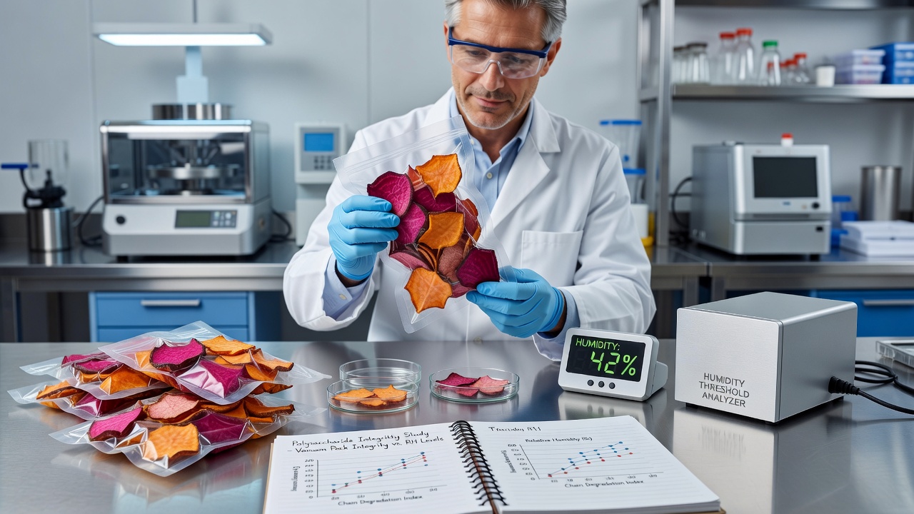 Investigating Humidity Thresholds That Preserve Polysaccharide Chain Integrity in Vacuum-Packed Root Vegetable Snacks